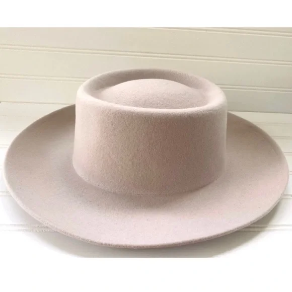 New GIGI POP Ginger Gambler Ivory Wool Wide Brim Stiff Hat Womens Size M L59
